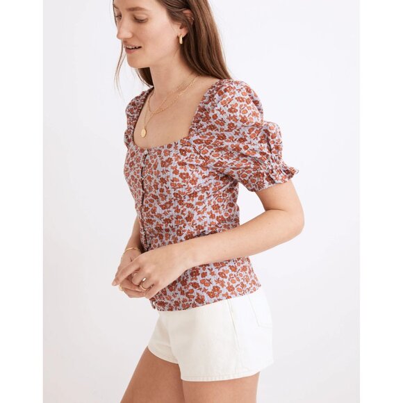 Madewell Piccola Floral Smocked-Back Top Womens Size 16 Vintage Prairie Boho - Picture 2 of 9